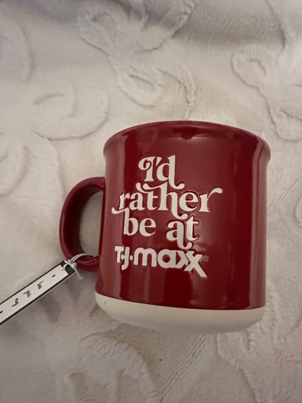 T.J.Maxx Red Ceramic Mug with White Lettering